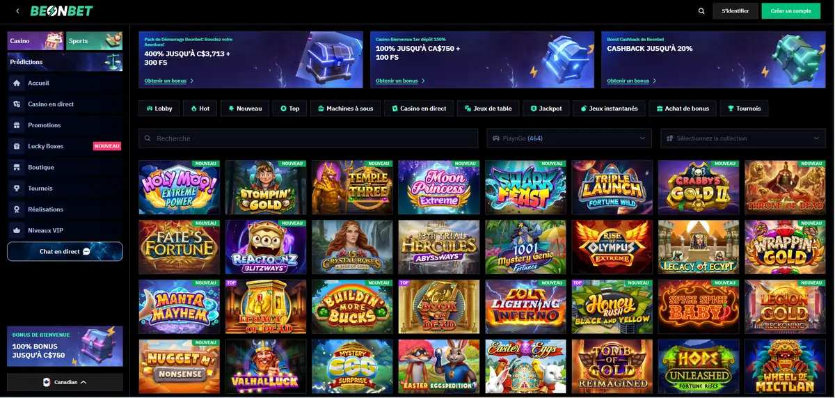 Casino BeonBet avec des jeux Play'n GO au Canada BeonBet